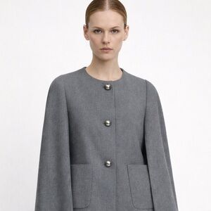 Benetton Gray Cape Coat – Classic Minimalist Button Front Jacket | Size 2 | NWOT